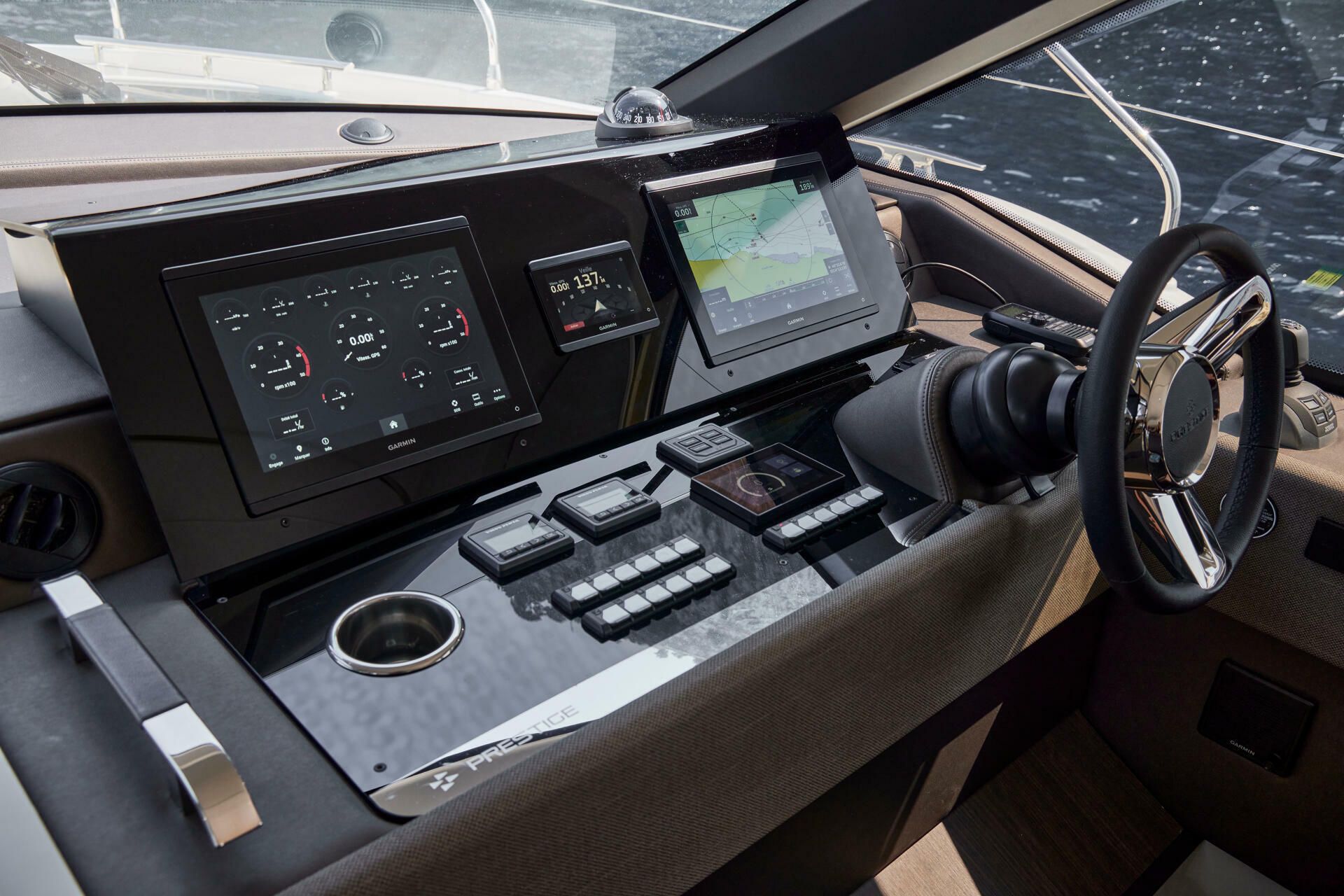 Jeanneau-Yacht-Prestige-F4.9-marseille-yacht-mediterranee00011 a control panel in a boat on yacht Prestige F4.9 Marseille